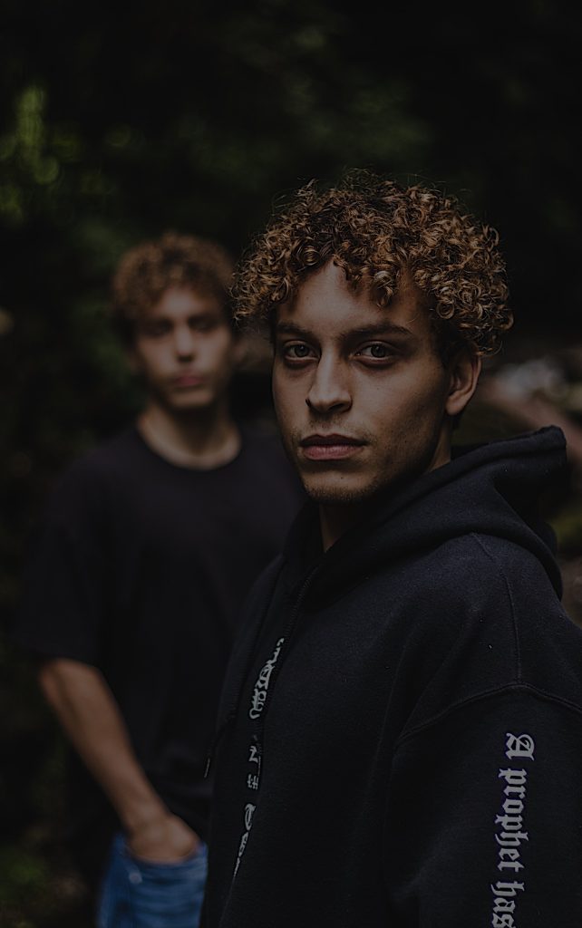 due ragazzi gemelli uno a fuoco e uno sfocato sullo sfondo. La sindrome del gemello scomparso porta a vivere spesso una vita dove si percepisce una mancanza fissa