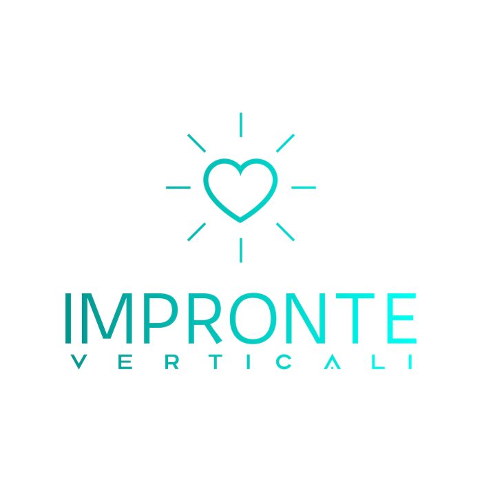 logo di impronte verticali: scritta impronte verticali con sopra un cuore contornato da otto raggi
